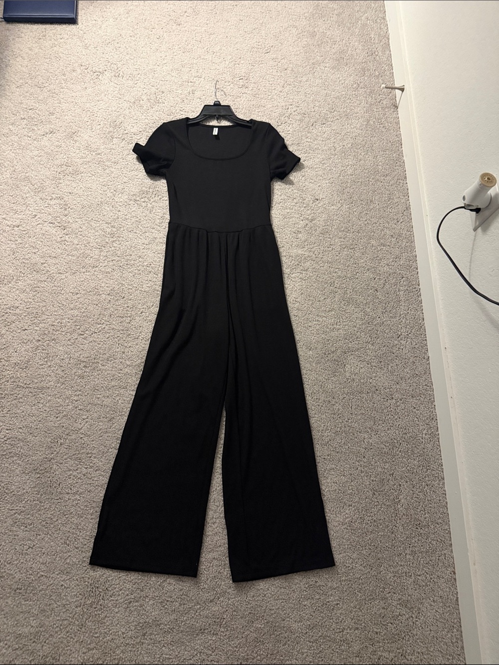 Black Short-Sleeve Wide-Leg Jumpsuit